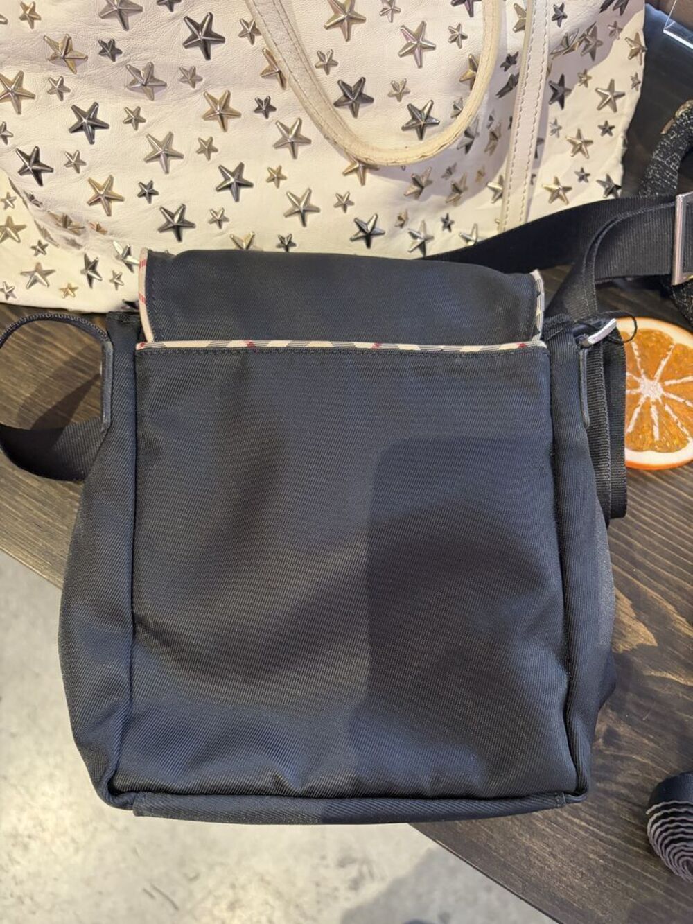 Black Nylon Messenger Crossbody Bag
